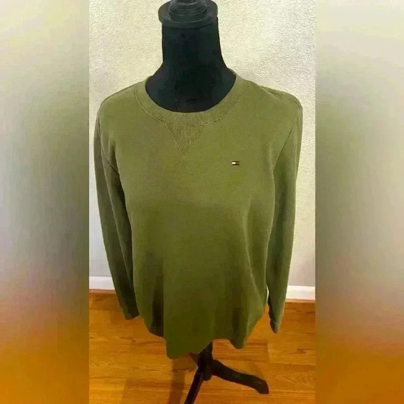 Tommy Hilfiger Sweatshirt Men's Size Large Green Crew Neck Long Sleeve - Picture 1 of 5